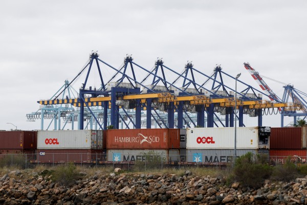 Shipping containers wait to be transported along a railroad at the port of Los Angeles in Long Beach, California, one of the busiest gateways for US trade. Photo: Reuters