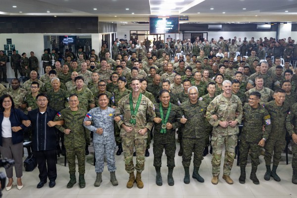Soldiers from the US, Philippines and Japan line up for the start of this year’s Salaknib military drill at Fort Magsaysay in the Philippines, on April 6. Photo: Handout Soldiers from the US, Philippines and Japan line up for the start of this year’s Salaknib military drill at Fort Magsaysay in the Philippines, on April 6. Photo: Handout