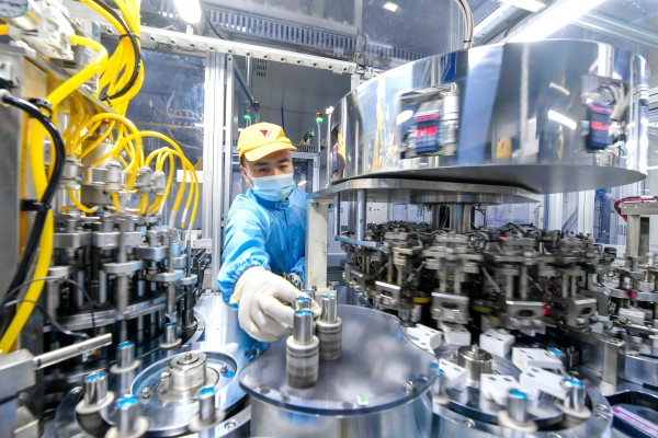 A worker at Tianneng Holding Group’s lithium battery factory. Photo: Getty Images