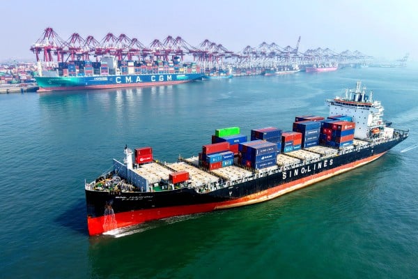 A container ship arrives at the Qingdao Port in Shandong province. The port opened seven new container shipping routes in the first quarter of this year. Photo: Xinhua A container ship arrives at the Qingdao Port in Shandong province. The port opened seven new container shipping routes in the first quarter of this year. Photo: Xinhua