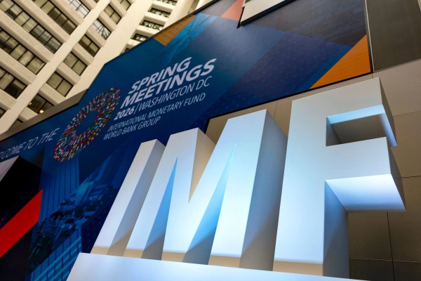 The IMF headquarters during the first day of the 2026 Spring Meetings of the IMF and the World Bank Group in Washington on April 13. Photo: Kent Nishimura