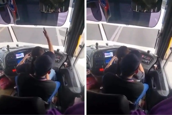 Melaka police are seeking a bus driver filmed driving with a woman on his lap. Photo: The Star
