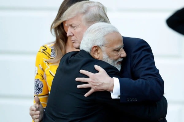 India’s Narendra Modi embraces Donald Trump at the White House on June 26, 2017. Photo: AP India’s Narendra Modi embraces Donald Trump at the White House on June 26, 2017. Photo: AP