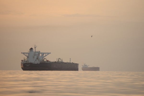 Tankers anchored in the Strait of Hormuz off the coast of Qeshm Island, Iran, on Saturday. Photo: AP