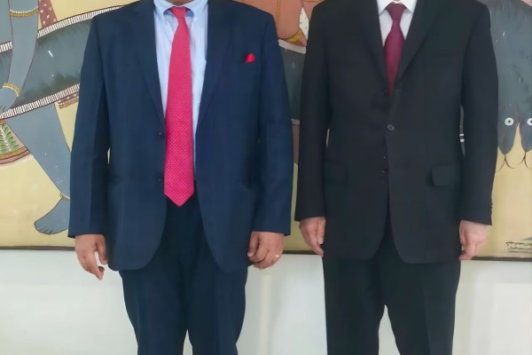 A picture shared by Chinese Ambassador to India Xu Feihong shows Yan Wenbin (right), China’s national coordinator for SCO affairs, with his Indian counterpart Alok Amitabh Dimri during talks in New Delhi on April 16-17. Photo: X/China_Amb_India