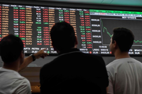 An electronic board is seen at the Sao Paulo Stock Exchange in Brazil. Photo: AFP