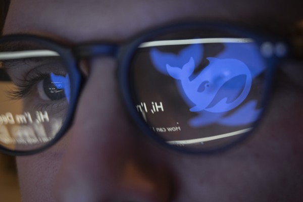 DeepSeek’s logo is reflected in the glasses of a student.  The company recently released its V4 model. Photo: Getty Images