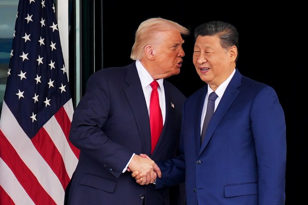 US President Donald Trump and President Xi Jinping following a meeting at Gimhae Air Base in Busan, South Korea, in October. Photo: Getty Images/TNS