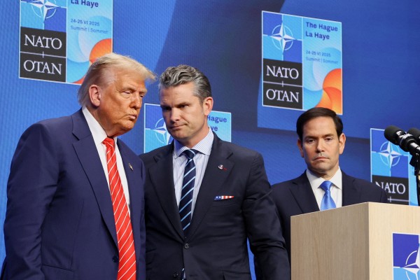 US President Donald Trump, backed by his Secretary of Defence Pete Hegseth (centre) and Secretary of State Marco Rubio, has taken a raft of unilateral actions leaving the international order altered. Photo: Reuters