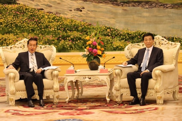 Kuomintang vice-chairman Chang Rong-kung (left) meets Wang Huning (right), the Communist Party’s No 4 official, in Beijing on May 11, 2026. Photo: CNA Kuomintang vice-chairman Chang Rong-kung (left) meets Wang Huning (right), the Communist Party’s No 4 official, in Beijing on May 11, 2026. Photo: CNA