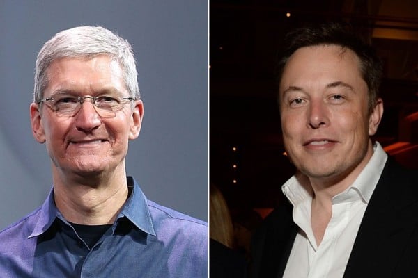 Apple CEO Tim Cook (left) and Tesla CEO Elon Musk and expected to join a delegation of US business leaders travelling with President Donald Trump to China this week. Photo: Getty Images Apple CEO Tim Cook (left) and Tesla CEO Elon Musk and expected to join a delegation of US business leaders travelling with President Donald Trump to China this week. Photo: Getty Images