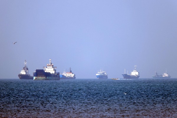 Vessels anchored in the Strait of Hormuz off Bandar Abbas in southern Iran. Photo: ISNA via AFP