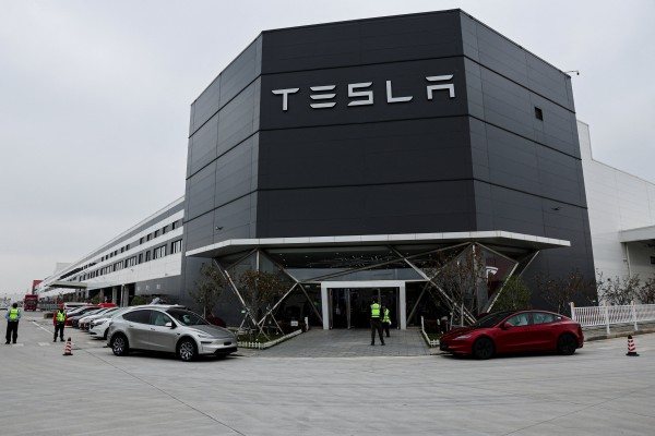 Tesla’s massive Gigafactory is seen during a government-organised media trip in Shanghai on April 14. Photo: Reuters