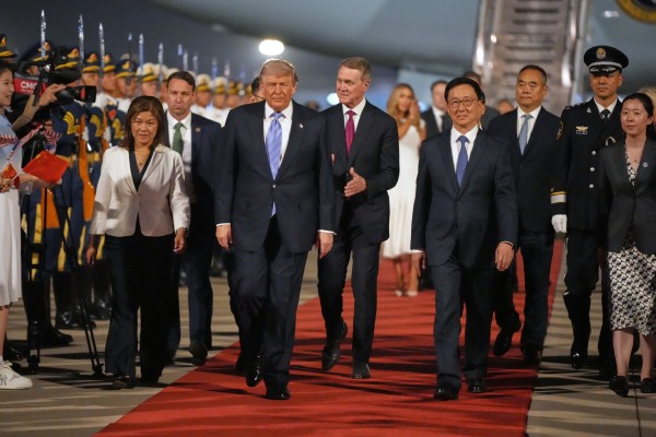 US President Donald Trump arrives in Beijing. Photo: AP
