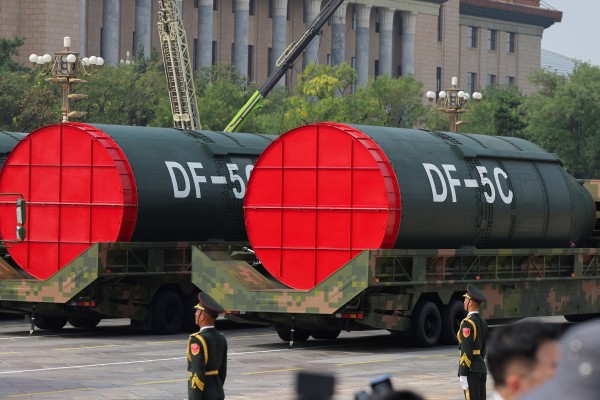 DF-5C nuclear missiles are displayed during a military parade in Beijing in September 2025. Photo: Reuters