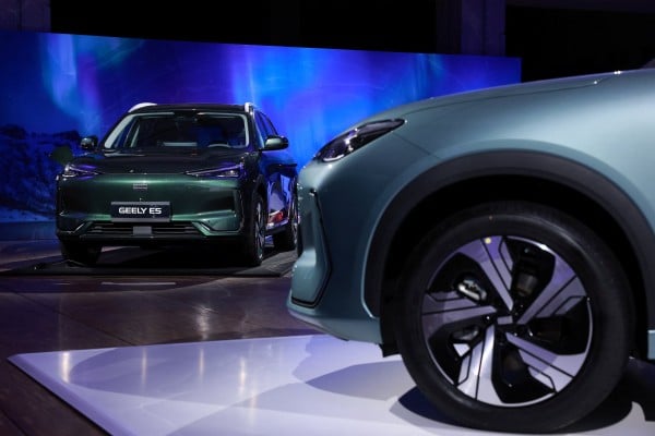 Geely vehicles are on display at Auto France in Paris on April 28. Photo: Reuters Geely vehicles are on display at Auto France in Paris on April 28. Photo: Reuters