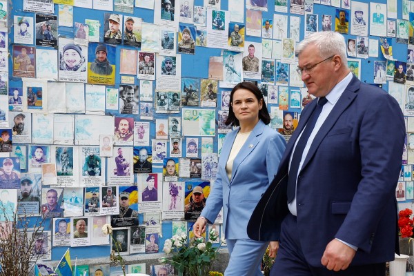 Belarusian opposition leader Sviatlana Tsikhanouskaya and Ukrainian Foreign Minister Andrii Sybiha in Kyiv. Photo: Reuters