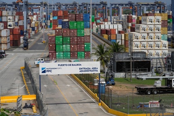 Containers sit at the Balboa terminal, formerly run by CK Hutchison’s Panama Ports, after the Panama government ordered the occupation of the port following a court ruling that the concession was unconstitutional. Photo: AP Containers sit at the Balboa terminal, formerly run by CK Hutchison’s Panama Ports, after the Panama government ordered the occupation of the port following a court ruling that the concession was unconstitutional. Photo: AP