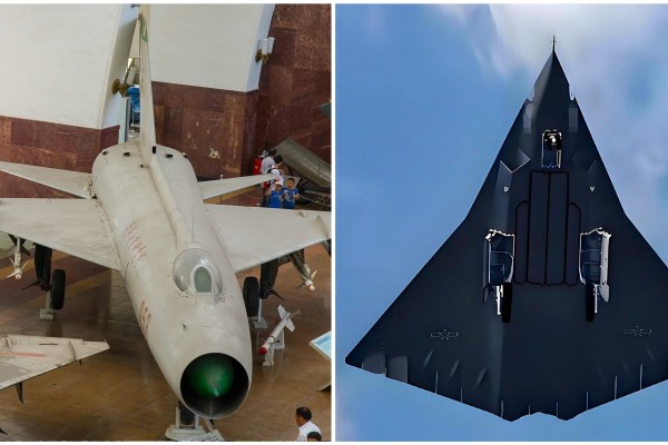 From the Shenyang J-8 (left) to the next-generation J-36, Chinese fighter design has undergone a massive technological transformation. Photo composite: Wikipedia/Max Smith