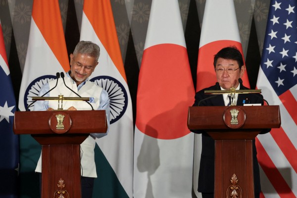 Indian Foreign Minister Subrahmanyam Jaishankar and Japanese Foreign Minister Toshimitsu Motegi attend a joint press conference following the Quad Foreign Ministers’ meeting at the Hyderabad House in New Delhi, India, on May 26. Photo: Reuters Indian Foreign Minister Subrahmanyam Jaishankar and Japanese Foreign Minister Toshimitsu Motegi attend a joint press conference following the Quad Foreign Ministers’ meeting at the Hyderabad House in New Delhi, India, on May 26. Photo: Reuters