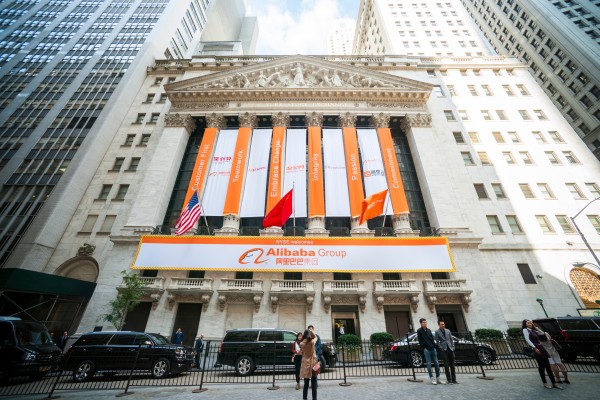 The New York Stock Exchange decorated for the first day of trading for Alibaba on September 19, 2014. Photo: Shutterstock