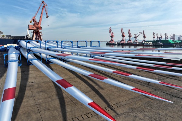 Wind power generation equipment is ready to be shipped for export at Lianyungang port in China on December 9, 2024. Photo: Getty Images