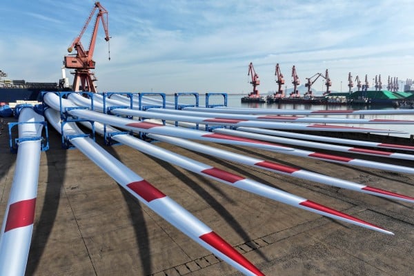 Wind power generation equipment is ready to be shipped for export at Lianyungang port in China on December 9, 2024. Photo: Getty Images Wind power generation equipment is ready to be shipped for export at Lianyungang port in China on December 9, 2024. Photo: Getty Images