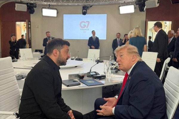 Ukraine’s President Volodymyr Zelensky and US President Donald Trump at the G7 summit. Photo: Ukrainian Presidential Press Service via Reuters