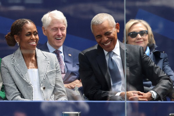 Barack and Michelle Obama during the dedication ceremony of his presidential centre in Chicago. Photo: Reuters
