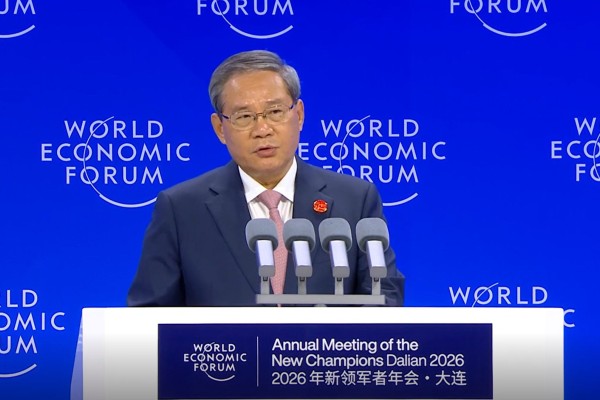Chinese Premier Li Qiang speaks at Summer Davos on Wednesday. Photo: Handout