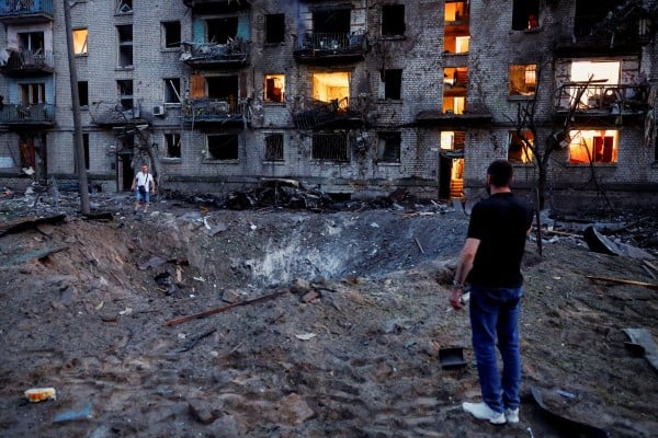 A crater from overnight Russian missile and drone strikes in Kyiv. Photo: Reuters A crater from overnight Russian missile and drone strikes in Kyiv. Photo: Reuters