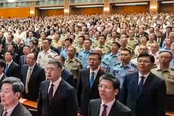 Chinese military officers in uniform attend an evening gala marking the 105th anniversary of the founding of the Communist Party in Beijing on Monday. Photo: CCTV