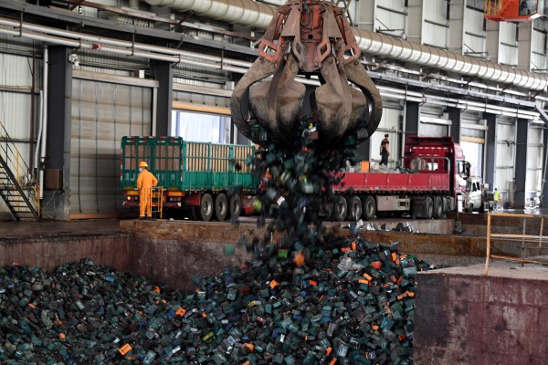 Waste batteries are pooled for recycling at a facility in China’s Anhui province. Photo: Xinhua