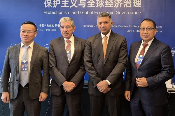 Vikram Doraiswami, India’s ambassador to China (second from right), attending the World Peace Forum in Beijing on Saturday, has called for greater access for Indian products in China. Photo: Instagram/@indiainchina