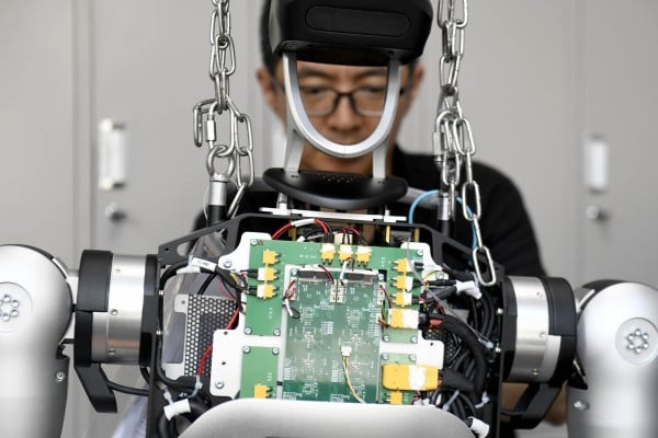 A robot being assembled at Shandong Yobotics Intelligent Robot Company at the Jinan High-tech Industrial Development Zone in Jinan, east China’s Shandong province. Photo: Xinhua
A robot being assembled at Shandong Yobotics Intelligent Robot Company at the Jinan High-tech Industrial Development Zone in Jinan, east China’s Shandong province. Photo: Xinhua