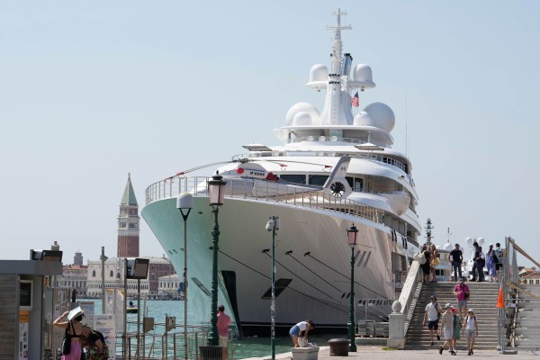 US Ambassador Tilman Fertitta’s superyacht is docked in Venice on Friday. Photo: AP US Ambassador Tilman Fertitta’s superyacht is docked in Venice on Friday. Photo: AP