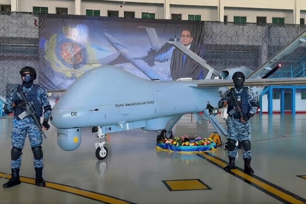 A still from a video shared by Defence Minister Mohamed Khaled Nordin showing one of Malaysia’s newly acquired Turkish-built Anka drones. Photo: Facebook/MohamedKhaledNordin