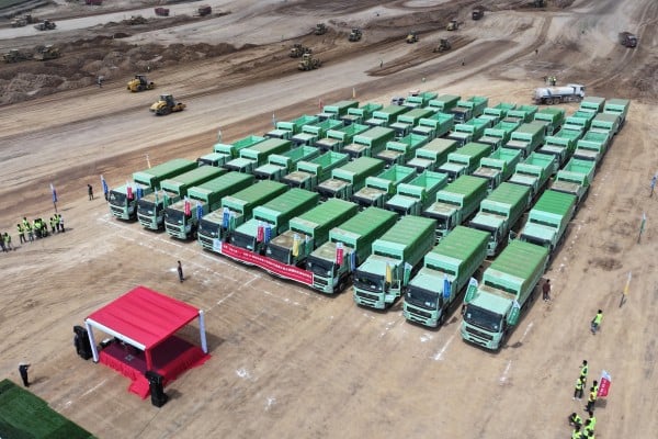A fleet of Chinese-made electric trucks are deployed at the construction site of a new airport in Ethiopia. Photo: Xinhua A fleet of Chinese-made electric trucks are deployed at the construction site of a new airport in Ethiopia. Photo: Xinhua