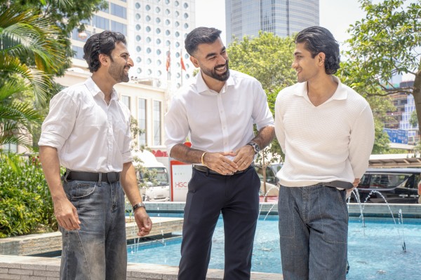 Hong Kong actors (from left) Karan Cholia, Inderjeet Singh and Bipin Karma at Statue Square, Central. Photo: Alexander Mak