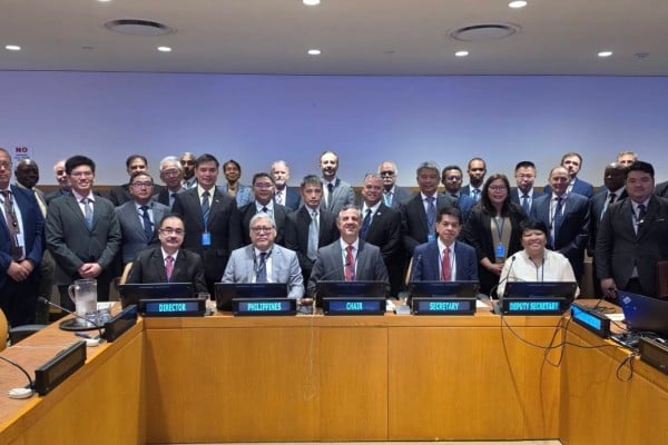 The Philippine delegation on the presentation of its partial submission concerning the country’s entitlement to an extended continental shelf, together with the members of the UN Commission on the Limits of the Continental Shelf on July 29. Photo: Philippines Department of Foreign Affairs The Philippine delegation on the presentation of its partial submission concerning the country’s entitlement to an extended continental shelf, together with the members of the UN Commission on the Limits of the Continental Shelf on July 29. Photo: Philippines Department of Foreign Affairs