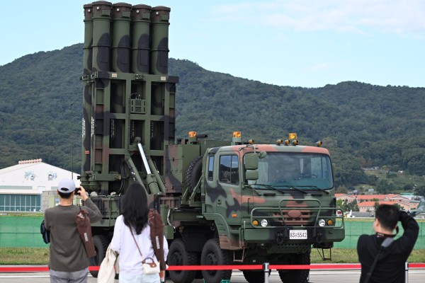 The KM-SAM Cheongung missile system on display during the Seoul International Aerospace and Defence Exhibition in Seongnam last year. Photo: AFP