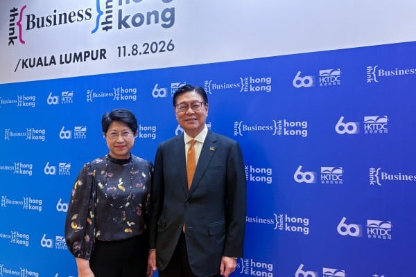 TDC’s Frederick Ma and Sophia Chong pose for a photo as the “Think Business, Think Hong Kong” flagship campaign gets under way in Kuala Lumpur, Malaysia. Photo: Vivian Au