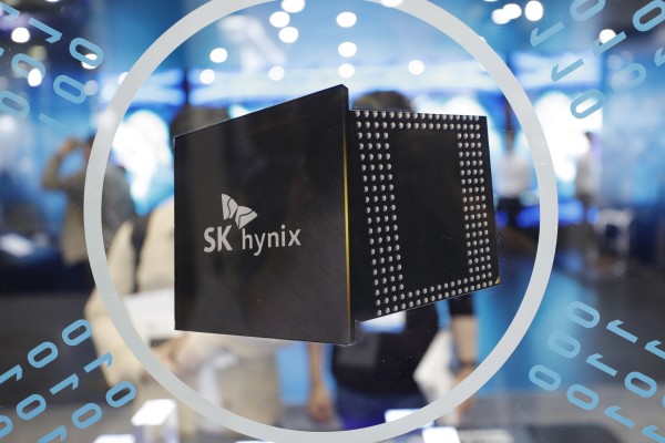 The SK Hynix logo is displayed at a trade expo in South Korea. The company is reportedly looking to sell one of its Chinese facilities. Photo: AP