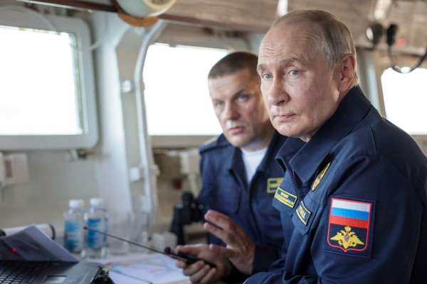 Russia’s President Vladimir Putin oversees the final stage of the Pacific Fleet’s naval drills from on board a Russian Navy ship off the far eastern Sakhalin Island on Wednesday. Photo: AFP