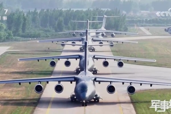 A CCTV programme says the Y-20B can switch between transport and aerial refuelling missions, which observers say has implications for  sorties and other air operations beyond the first island chain. Photo: CCTV