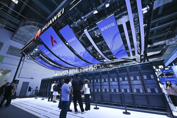 Huawei’s Atlas 950 SuperPoD on display in Shanghai in July. Photo: Xinhua