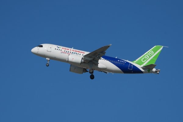 A C919 aircraft after taking off from Shanghai Pudong International Airport. Photo: Xinhua A C919 aircraft after taking off from Shanghai Pudong International Airport. Photo: Xinhua