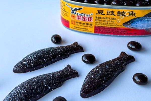 Tinned Fish Choco Bonbon, made by cooking salted black beans into a dark chocolate ganache, was created by Jimmy Wong, a California-born pastry chef with Hong Kong heritage. Photo: Jimmy Wong Tinned Fish Choco Bonbon, made by cooking salted black beans into a dark chocolate ganache, was created by Jimmy Wong, a California-born pastry chef with Hong Kong heritage. Photo: Jimmy Wong
