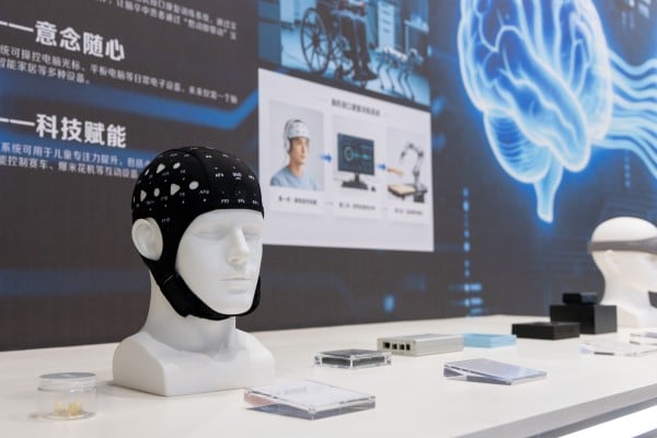 Domestically developed brain-computer interface products at China Sensor Valley in Bengbu, Anhui province, last month. Photo: Xinhua Domestically developed brain-computer interface products at China Sensor Valley in Bengbu, Anhui province, last month. Photo: Xinhua