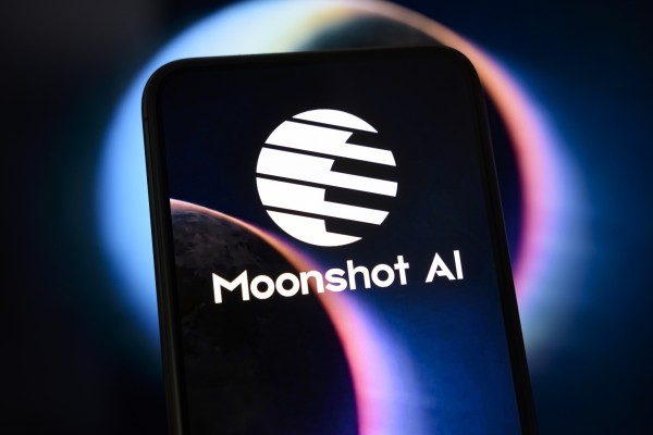 The official Moonshot AI corporate logo is displayed on a mobile phone screen. Photo: Shutterstock